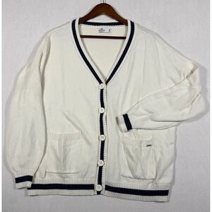 Hollister Cotton Varsity Cardigan V-Neck Preppy Collegiate Striped Knit Sweater